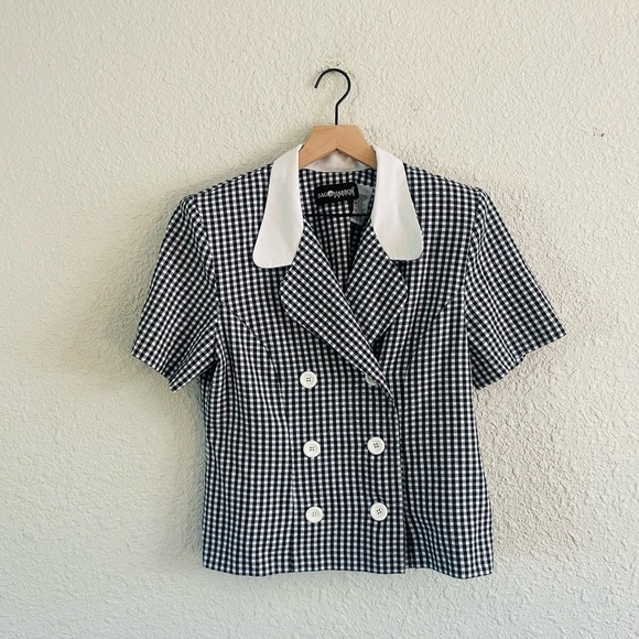 Vintage Sag Harbor Gingham Checked Button Front Suiting Top - Picture 1 of 8